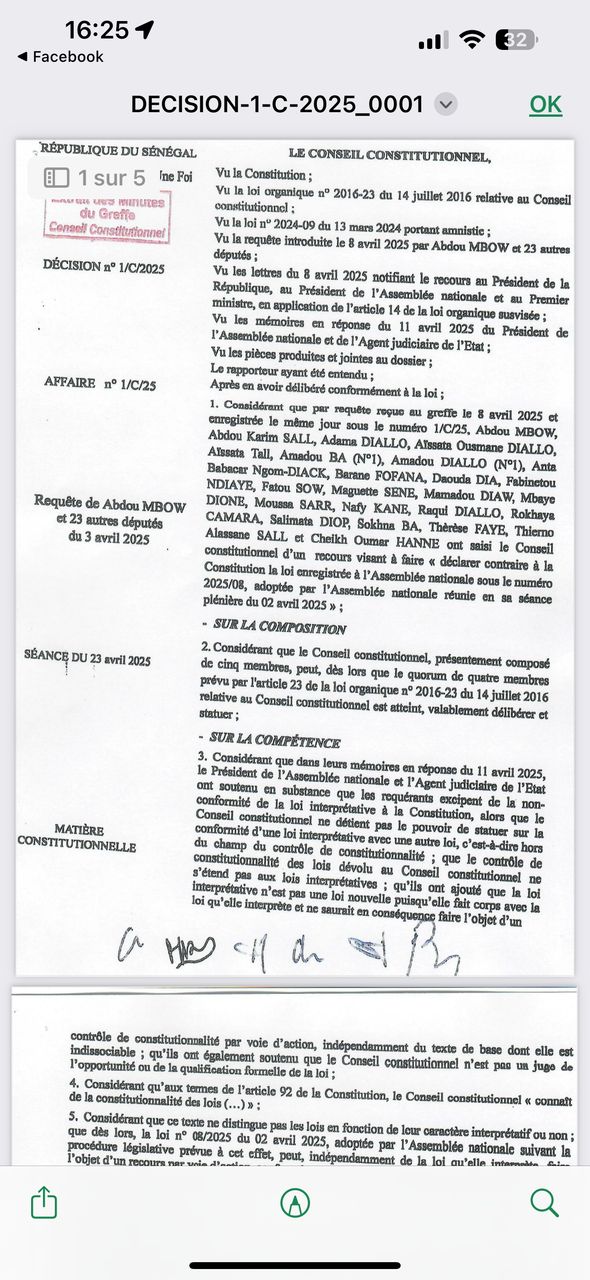 Le conseil constitutionnel a donné raison à l&rsquo;opposition pour sur recours contre la loi d&rsquo;interprétation sur l&rsquo;amnéstie