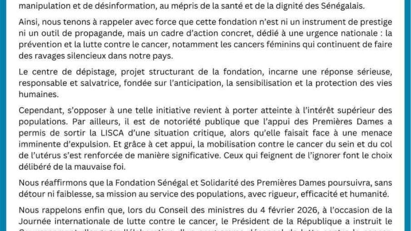 La Coalition Diomaye Président défend la fondation des Premières Dames et dénonce la désinformation
